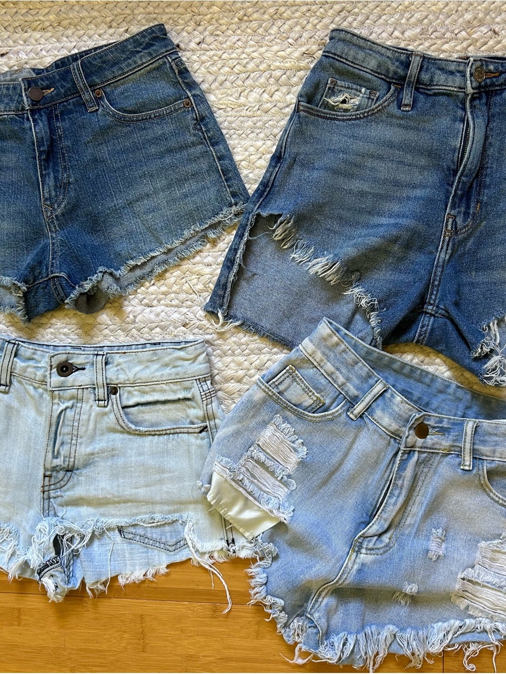 W 24/25 Mixed Denim Distressed High-Low Waist Shorts Bundle - Blue + Light Blue